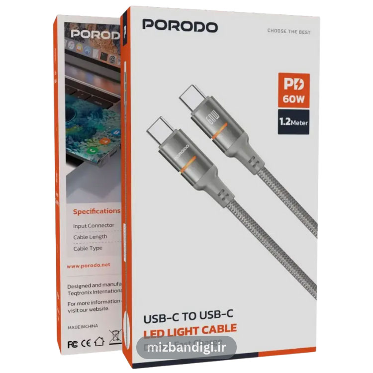 قیمت کابل شارژ دو سر تایپ سی (PD) پرودو مدل USB-C to USB-C LED Light Cable CBL028